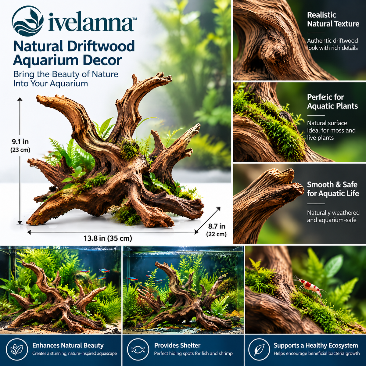 ivelanna Natural Driftwood Aquarium Decor view 2