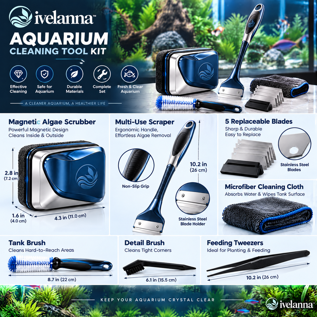 ivelanna Aquarium Cleaning Tool Kit view 3