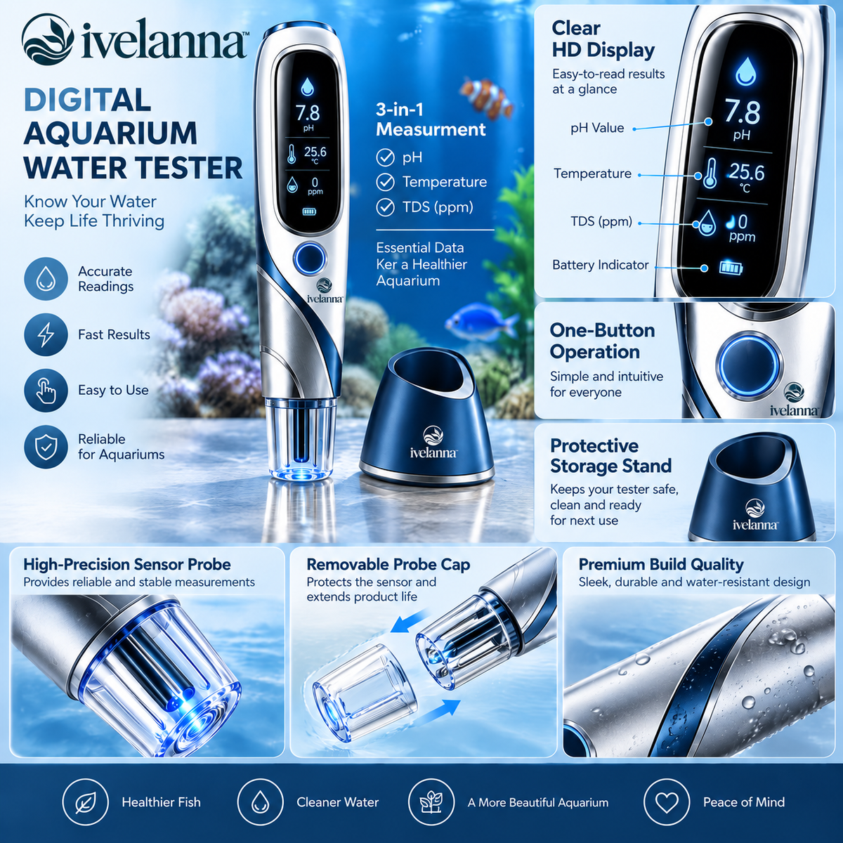 ivelanna Digital Aquarium Water Tester view 2